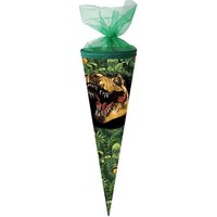 Nestler Schultüte Dino Dschungel, 35 cm, rund, mit grünem Tüllverschluss, Zuckertüte für Geschwister von Nestler