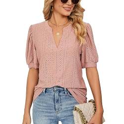 Neteson Musselin Bluse Damen Elegant V-Ausschnitt Oberteile Kurzarm Sommer Tuniken Blase Ärmel T-Shirt Tops Lockere Casual von Neteson