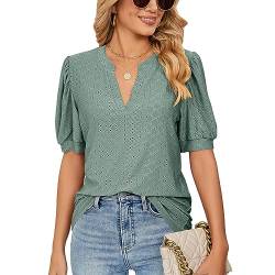 Neteson Musselin Bluse Damen Elegant V-Ausschnitt Oberteile Kurzarm Sommer Tuniken Blase Ärmel T-Shirt Tops Lockere Casual von Neteson