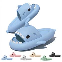 Neteson Shark Slides Damen Herren Hausschuhe Hai Schlappen Rutschfest Shark Slippers Badelatschen Pillow Slides Soft Cloud Slippers Badeschlappen Strand Sandalen Unisex(Blau, 42/43EU) von Neteson