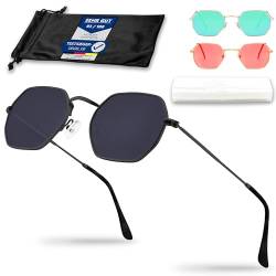 Netrox® Eckige Sonnenbrille im Retro Stil | UV400-Schutz Linsen | Unisex Brille inkl. Etui | Vintage 70er Metallrahmen mit verspiegeltem Glas | Brille schwarz für Damen und Herren von Netrox
