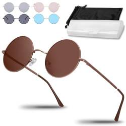Netrox® Runde Sonnenbrille im Retro-Stil | UV400-Schutz mit polarisierten Linsen | Unisex Brille inkl. Etui und Microfaserbeutel | Vintage 70er Metallrahmen mit verspiegeltem Glas von Netrox