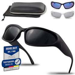 Netrox® Sonnenbrille - Sportbrille mit ETUI und Mikrofaser Beutel - Sonnenbrillen verspiegeltem Glas in drei Farben UV400 Schutz - Schnelle Rave Techno Sport Brille - Damen und Herren - Schwarz von Netrox