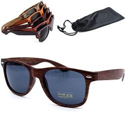 Netrox® - Sonnenbrille für Herren & Damen in Holzoptik mit Brillenetui - Unisex Sonnen Brille eckig verspiegelt - Retro Holz Sonnebrillen mit CE UV400-Schutz - Für Freizeit & Outdoor von Netrox