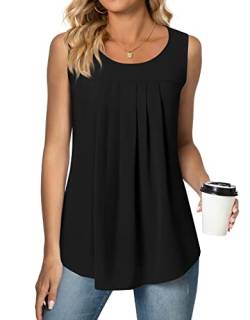 Netsmile Damen Sommer Freizeit Ärmellose Chiffon Tank Top Lockeres Plissiertes Hemd Bluse, 2XL, Schwarz von Netsmile