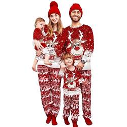 Neufigr Weihnachtspyjama Familie Set,Weihnachts Pyjama Outfit,Christmas Pyjama Set,Familie Weihnachten Schlafanzug,Matching Pyjamas Couple,Weihnachtsschlafanzüge für Kinder (27- Rot,10 Jahre) von Neufigr
