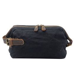 Neuleben Kulturtasche Wasserdicht Vintage Canvas Leder Damen Herren Kosmetiktasche Kulturbeutel für Reise Urlaub (Schwarz) von Neuleben