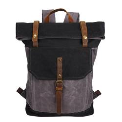 Neuleben Rucksack Daypack Kurierrucksack aus Canvas Vintage Rucksäcke Wasserabweisend für Schule Reise Outdoor Damen Herren (Schwarz/Grau) von Neuleben