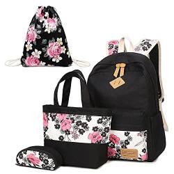 Neuleben Schultaschen 4 Set Schulrucksack + Handtasche + Federmäppchen + Turnbeutel aus Canvas für Damen Mädchen Kinder (Rot) von Neuleben