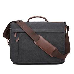 Neuleben Vintage Groß Umhängetasche Schultertasche 17 Zoll Laptoptasche Canvas Messenger Bag Damen Herren (Schwarz) von Neuleben