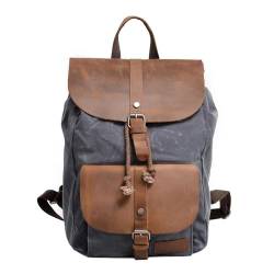 Neuleben Vintage Wasserdicht Rucksack Daypack aus Canvas Leder Damen Herren für Reise Outdoor Schule (Grau) von Neuleben