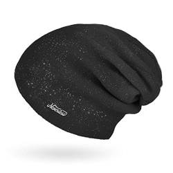 Neverless® Damen Mütze Herbst Strick-Beanie ungefüttert Feinstrick Glitzer Slouch einfarbig Uni schwarz Unisize von Neverless