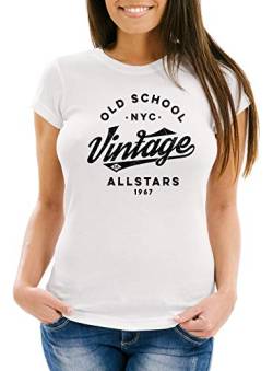 Neverless® Damen T-Shirt College Style Schriftzug Oldschool Vintage Allstars Fashion Streetstyle weiß M von Neverless