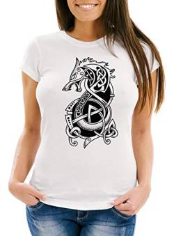 Neverless® Damen T-Shirt Wolf Fenrir Fabelwesen Wikinger nordische Mythologie Odin Fashion Streetstyle weiß XL von Neverless
