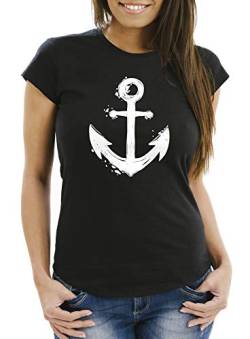Neverless® Damen T-Shirt mit Anker Motiv maritim Fashion Streetstyle schwarz XL von Neverless