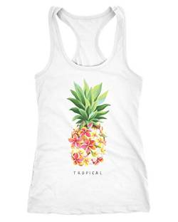Neverless® Damen Tank-Top Ananas Blumen Pineapple Flowers Tropical Summer Paradise Racerback weiß S von Neverless