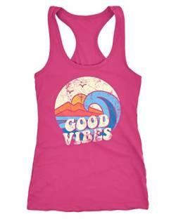 Neverless® Damen Tank-Top Good Vibes Welle Hippie Slogan Statement Surf Design Vintage Retro Racerback alt-rosa M von Neverless