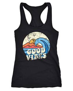 Neverless® Damen Tank-Top Good Vibes Welle Hippie Slogan Statement Surf Design Vintage Retro Racerback schwarz XL von Neverless