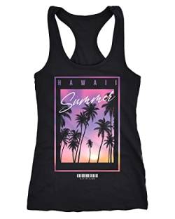 Neverless® Damen Tank-Top Hawaii Summer Schriftzug Palmen Foto-Print Sommer Surfing Racerback schwarz L von Neverless