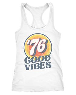 Neverless® Damen Tank-Top Sommer Good Vibes 70er Jahre Retro Print Hippie Style Fashion Racerback weiß M von Neverless