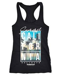 Neverless® Damen Tank-Top Summer California Holidays Sommer Palmen Foto Print Aufdruck Schriftzug Fashion schwarz XXL von Neverless