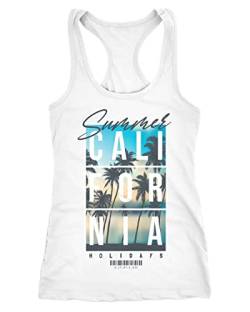 Neverless® Damen Tank-Top Summer California Holidays Sommer Palmen Foto Print Aufdruck Schriftzug Fashion weiß L von Neverless