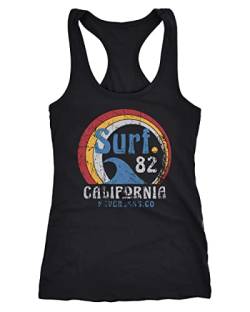 Neverless® Damen Tank-Top Surf Logo California USA Welle Surfing Style Aufdruck Print Fashion Racerback schwarz L von Neverless