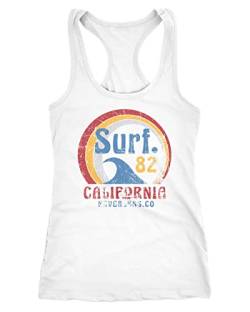 Neverless® Damen Tank-Top Surf Logo California USA Welle Surfing Style Aufdruck Print Fashion Racerback weiß M von Neverless