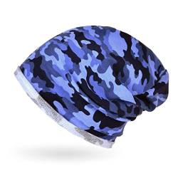 Neverless® Herren Beanie Camoflage Camo-Muster Mütze Slouch Oversized Outdoor Herbst Baumwolle Dünn Navy Unisize von Neverless