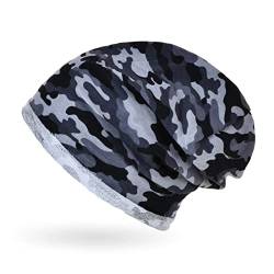 Neverless® Herren Beanie Camoflage Camo-Muster Mütze Slouch Oversized Outdoor Herbst Baumwolle Dünn grau Unisize von Neverless