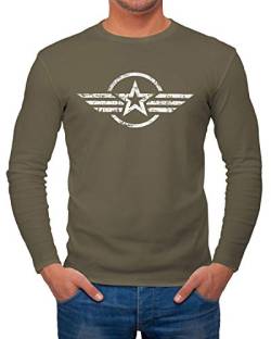 Neverless® Herren Long-Sleeve Airforce Symbol Stern Army Military Aufdruck Emblem Langarm-Shirt Khaki XXL von Neverless