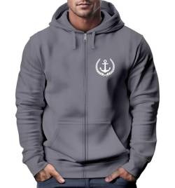 Neverless® Herren Sweatjacke mit Kapuze Zip-Hoodie Motiv Anker Meer Boot Männer Fashion Streetstyle Convoy Grey M von Neverless