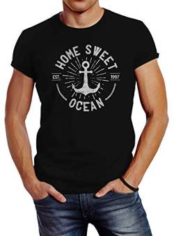 Neverless® Herren T-Shirt Anker Logo maritim Home Sweet Ocean Schriftzug Fashion Streetstyle schwarz XXL von Neverless
