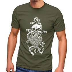 Neverless® Herren T-Shirt Anker Skull Beard Totenkopf mit Bart Tau Seemann Fashion Streetstyle Army XL von Neverless