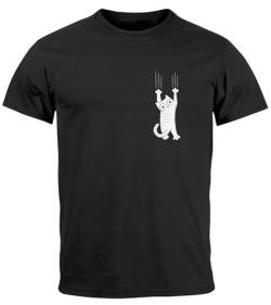 Neverless® Herren T-Shirt Aufdruck Katze Cat Logo lustig Kapuzen-Pullover Männer Fashion Streetstyle schwarz 4XL von Neverless