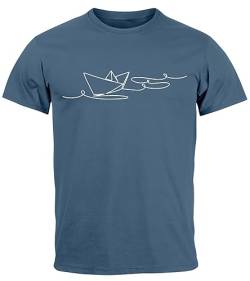 Neverless® Herren T-Shirt Boot Polygon Papier-Schiff Origami Aufdruck Print Fashion Streetstyle Denim Blue M von Neverless