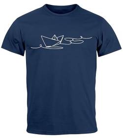 Neverless® Herren T-Shirt Boot Polygon Papier-Schiff Origami Aufdruck Print Fashion Streetstyle Navy M von Neverless