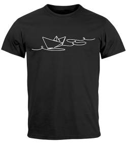 Neverless® Herren T-Shirt Boot Polygon Papier-Schiff Origami Aufdruck Print Fashion Streetstyle schwarz 5XL von Neverless