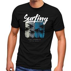 Neverless® Herren T-Shirt Surfing California Malibu Beach Sommer Strand Palmen Print Aufdruck Fashion Streetstyle schwarz 3XL von Neverless