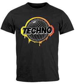 Neverless® Herren T-Shirt Techno World Design Print Aufdruck Musik Elektronisch Fashion Streetstyle schwarz-gelb 5XL von Neverless