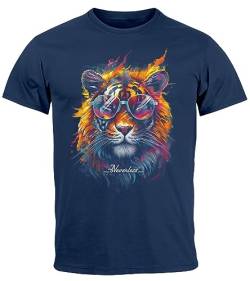 Neverless® Herren T-Shirt Tiger Print Aufdruck Flammen Sommer Sonnenbrille Kunst Fashion Streetstyle Navy L von Neverless