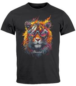 Neverless® Herren T-Shirt Tiger Print Aufdruck Flammen Sommer Sonnenbrille Kunst Fashion Streetstyle anthrazit 4XL von Neverless