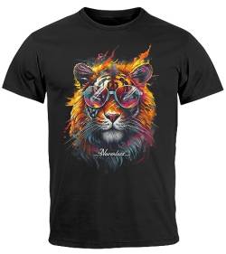 Neverless® Herren T-Shirt Tiger Print Aufdruck Flammen Sommer Sonnenbrille Kunst Fashion Streetstyle schwarz 4XL von Neverless