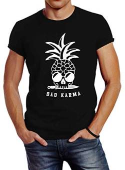 Neverless® Herren T-Shirt Totenkopf Ananas Bad Karma Sonnenbrille Pineapple Skull Slim Fit schwarz 5XL von Neverless