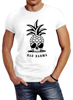 Neverless® Herren T-Shirt Totenkopf Ananas Bad Karma Sonnenbrille Pineapple Skull Slim Fit weiß L von Neverless