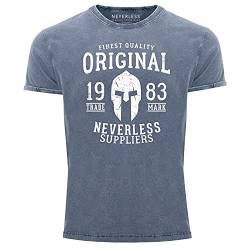 Neverless® Herren T-Shirt Vintage Shirt Aufdruck Original Gladiaior Used Look Slim Fit blau S von Neverless