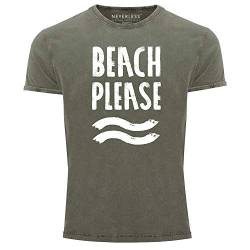 Neverless® Herren T-Shirt Vintage Shirt Beach Please Urlaub Strand Used Look Slim Fit Oliv XL von Neverless