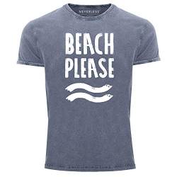 Neverless® Herren T-Shirt Vintage Shirt Beach Please Urlaub Strand Used Look Slim Fit blau XL von Neverless