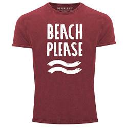 Neverless® Herren T-Shirt Vintage Shirt Beach Please Urlaub Strand Used Look Slim Fit rot S von Neverless