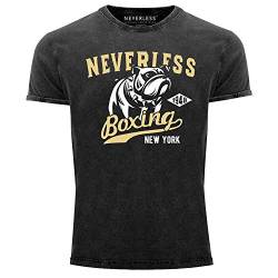 Neverless® Herren T-Shirt Vintage Shirt Boxing Boxer Sport Aufdruck Used Look Slim Fit schwarz S von Neverless